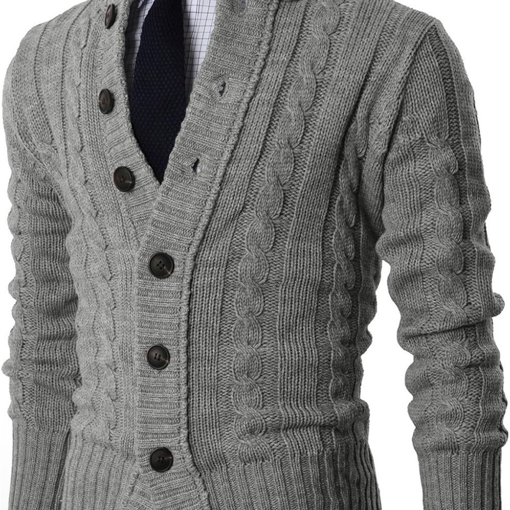 Men's Classic Gray Cable Knit Cardigan